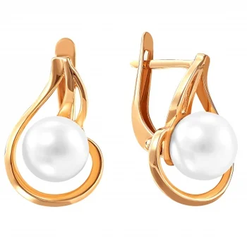 

Примаэксклюзив earrings with 2 pearls in red gold