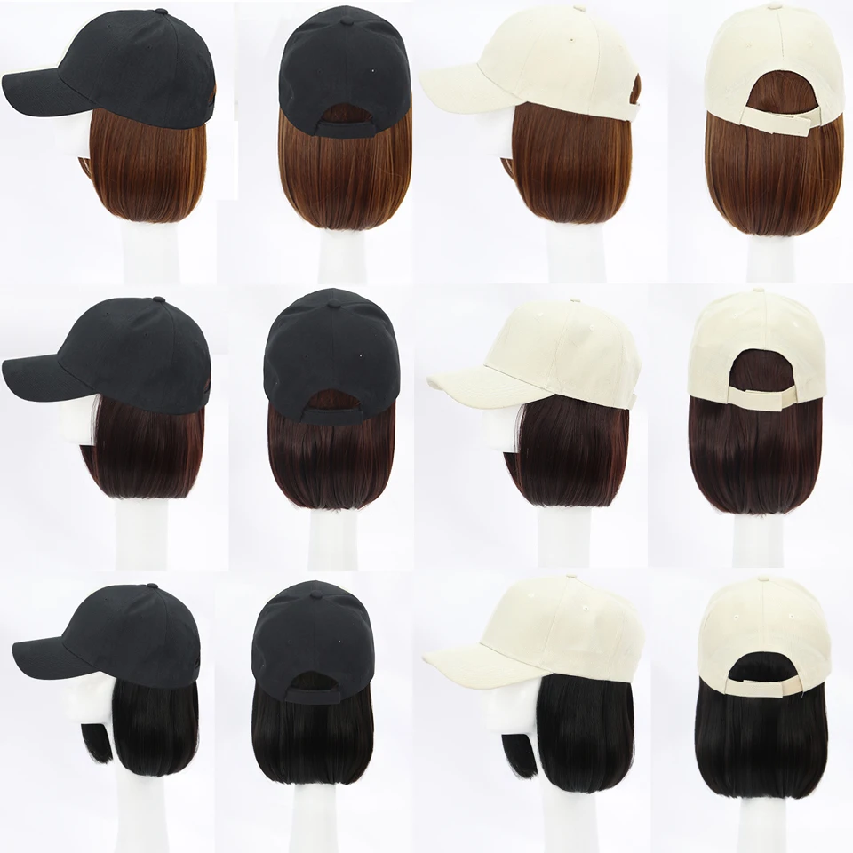 Hat Synthetic Wig Short BOB Hair With Baseball Cap Women’s Wigs Hat Wig Hair Extension Sun Hat With Hair High Temperature Wire