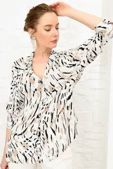 

Trend Alacati Style Women Multi Boyfrıend Patterned Woven Shirt DNZ-3167