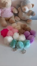 LLavero de piel falsa de 8cm para automóvil, llavero para automóvil con pompón, cadenas de color plateado, pompones, imitación de piel de zorro y conejo, 1 Uds.
