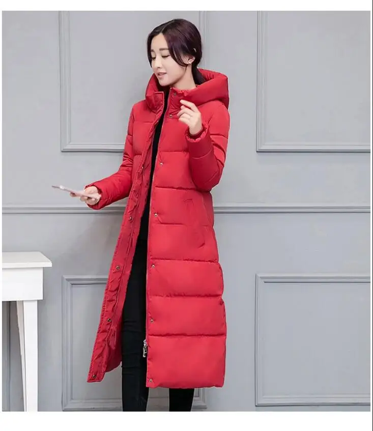 hiver nouveau dames doudoune coton veste mode Para capuche long manteau veste - Цвет: Красный