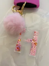 Llavero con letras para mujer, 26 purpurina ahuecada, alfabeto inglés, llavero de bolso, artesanías con bola Globo, 1 ud.