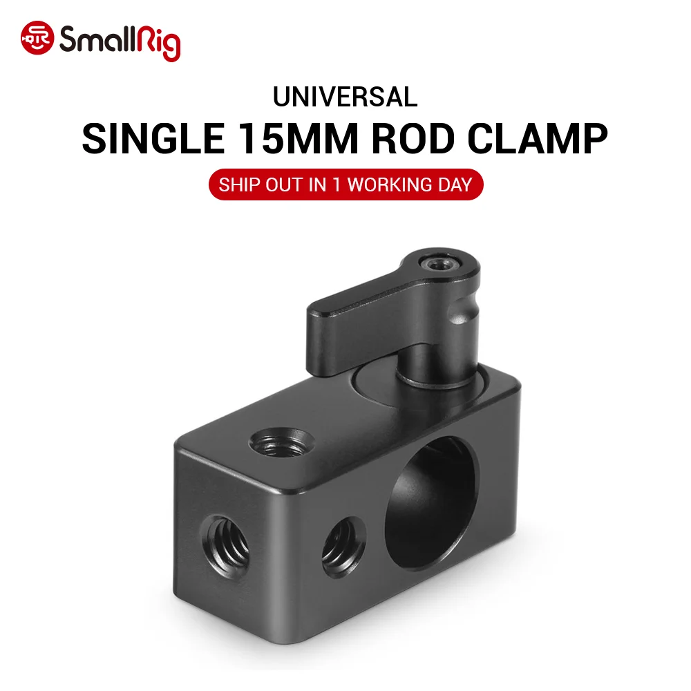 

SmallRig Single Rod Clamp 15mm Rail Connector Adapter w/ Four 1/4"-20 Threads for 15mm Dslr Rig, Wingnut Black - 843