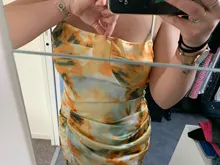 Dress Spaghetti-Strap Tie-Dye Waist-Slit Flower-Print Vestido Irregular Yellow Women Vintage