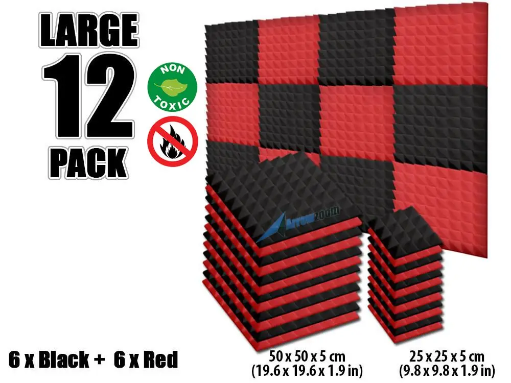 Arrowzoom 12 шт. цветная комбинация Пирамида плитка студия Звукопоглощающая Панель акустическая пена лечение AZ1034 - Цвет: Red and Black
