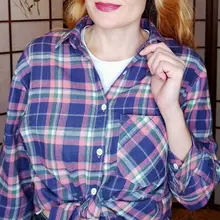 KarSaNy Boyfriend Oversized Shirt Plaid For Women Blouses And Tops Spring Loose Plaid