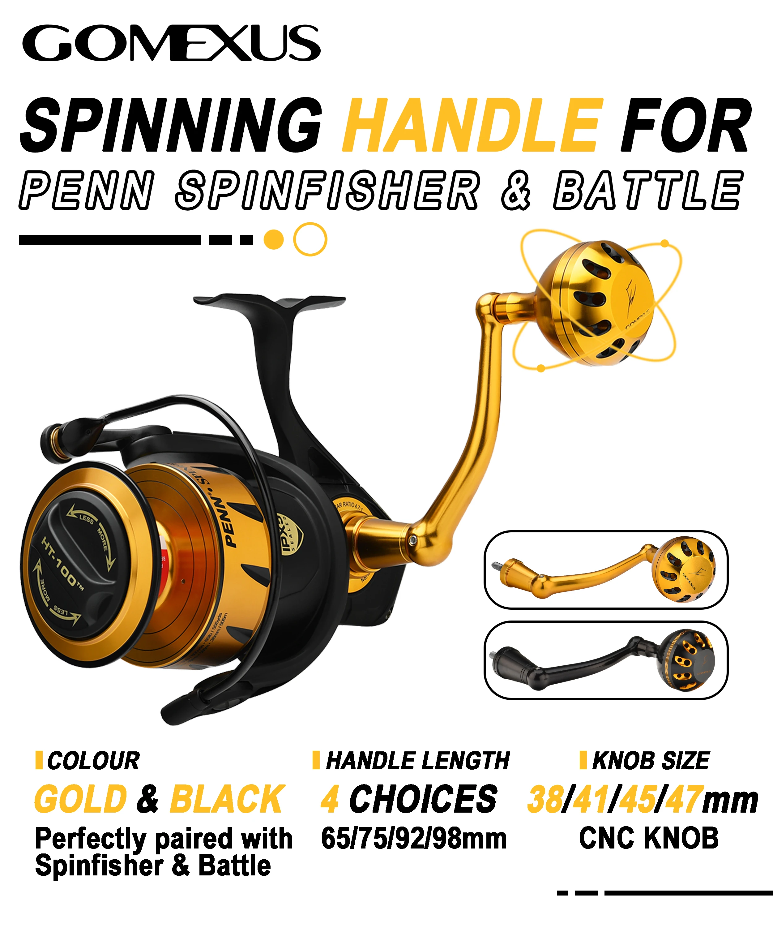 Gomexus Penn Handle Spinfisher Battle Slammer Fierce Conflict Pursuit 65-98mm Spinnrolle – Detail 1