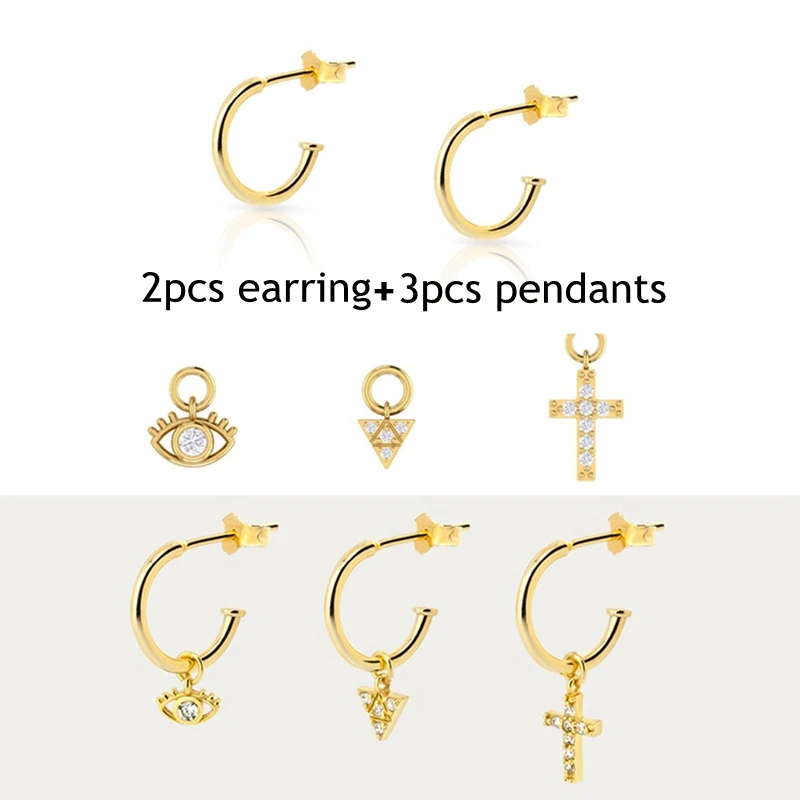 

5PCS 925 Sterling Silver Piercing Pendients Cross Eyes Shape Stud Earrings For Woman Girls Anniversary Engagement Party Gift