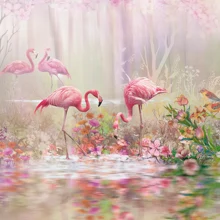 Фотообои 3D Розовый Райский сад с фламинго 300*270см быстрая по России расширяют пространство гостиной спальни кухни