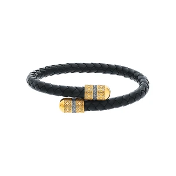 

Silver Bracelet with sunlight leather sample 925