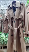 Gabardina larga elegante para mujer, abrigo informal con cordones en la cintura, cuello de pico liso, de talla grande, manga larga, rompevientos, otoño 2020