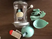 Botella de paja de agua potable con dibujos de animales para niños, Bola de gravedad, taza de bebé con correa para el hombro