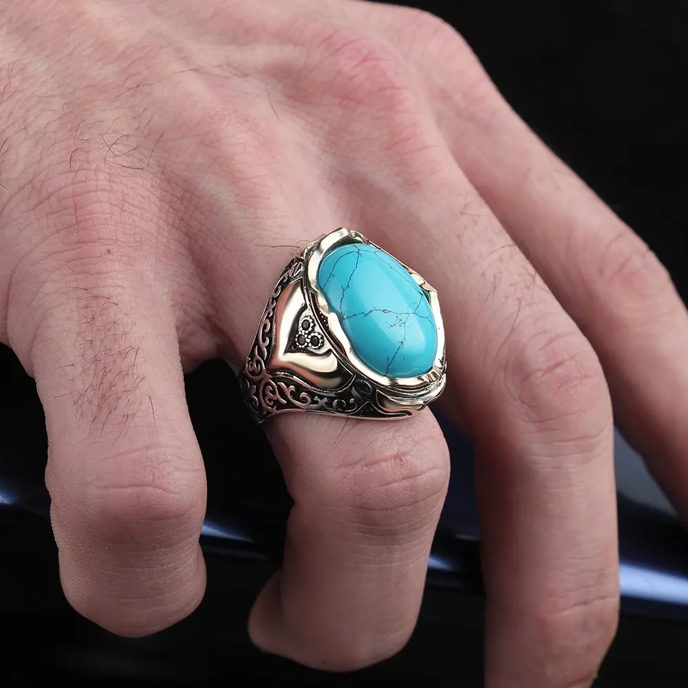 te54a3Turquise-925-Sterling-Silver-Ring-Men -Rings-Turkish -Jewelry - Male -Jewelry -Ring- For- Men- Women- Ring -Men -Jewelry -Made- in -Turkey