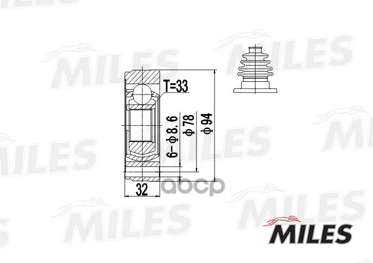 Шрус Audi 80/100/Skoda/Vw Golf I-Vi/Passat Ii-Iii 1.3-2.3 63- Внутр. Miles Ga10001 Miles арт. GA10001