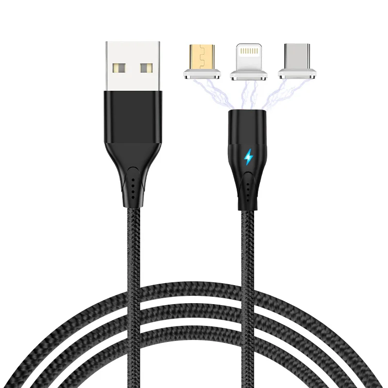 Магнитный кабель USB для быстрой зарядки кабель usb type C Магнитный кабель для зарядки данных Micro USB кабель для мобильного телефона USB шнур - Цвет: Black and 3Plug