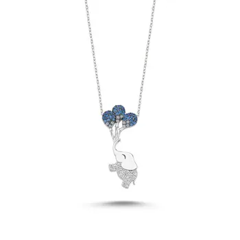 

Angemiel 925 Sterling Silver Blue Scales Nano Stone Balloon & Elephant Pendant-Rhodium Plated