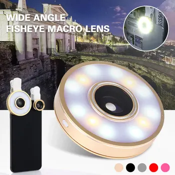 

MX-601 Six-in-one Fill Light Portable Selfie Ring Light LED Ring Smartphone Clip On Flash Fill Light Wide Angle Fisheye Macro Le
