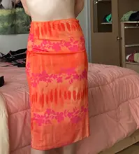 Faldas de estilo informal bohemio para mujer, faldas de cintura alta con estampado Floral, color Naranja, a media pierna, para playa, fiesta y vacaciones