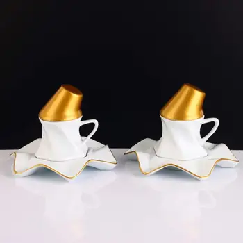 

4-Piece Porcelain Coffee Cup Tk Whirling Dervish Gold Detailed Custom Made Espresso Turkish Coffee Set in Special Box for Souven