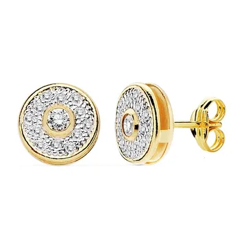 

Gold earrings two-tone 18k Round 8mm. Zircons pressure [AC0919]