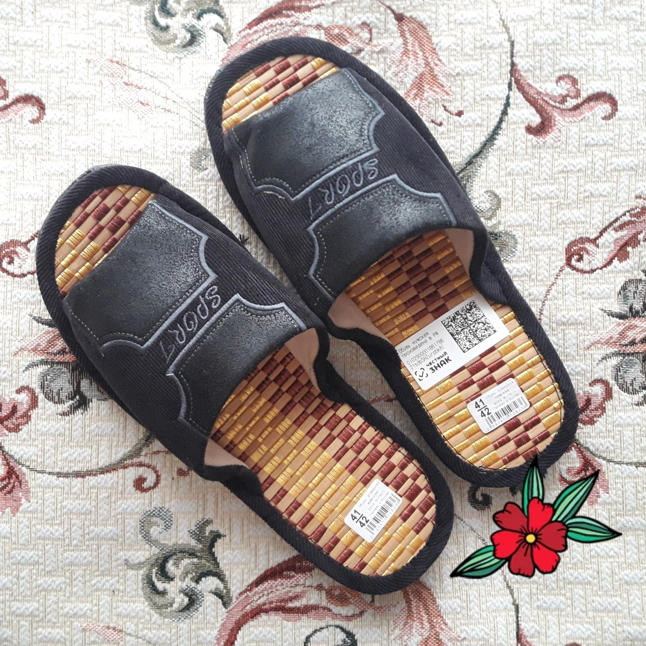 Тапочки мужские N.Anruby.Q Бамбук открытые домашние с деревянной стелькой | Обувь