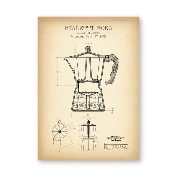 Кофейник патент плакаты и принты Bialetti Moka плакат кофе Blueprint художественное полотно картины на стену кухни декор - Цвет: PH6945
