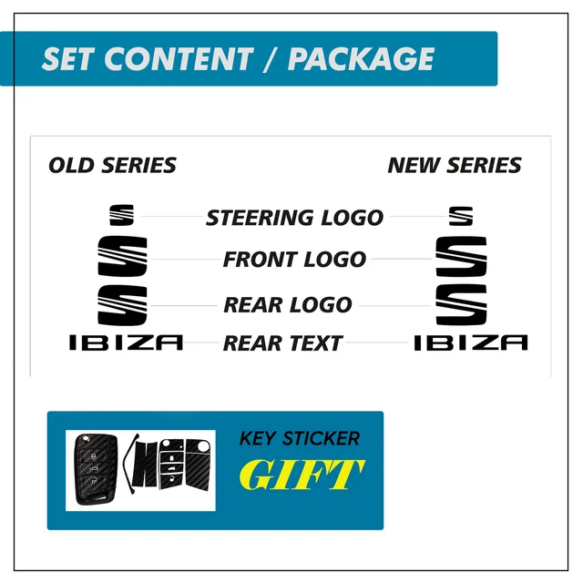 Emblem Sticker Set for-vinyl foil-adhesive sticker-wash and pressure  waterproof resistant/Compatible with Seat Ibiza MK4-MK5