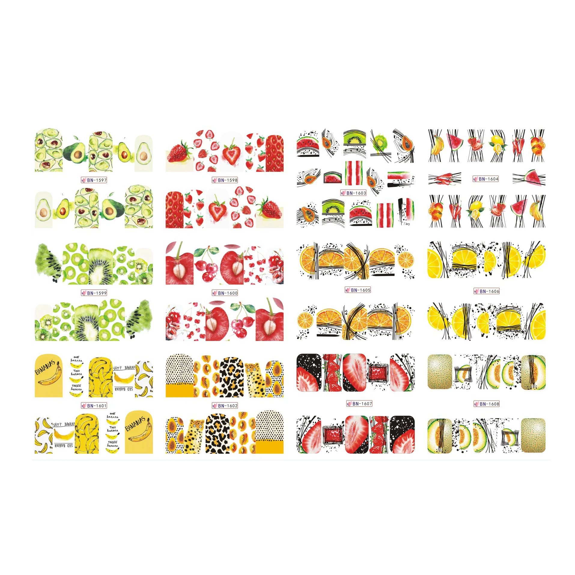 UPRETTEGO 12 PACKS / LOT NAIL ART BEAUTY WATER DECAL SLIDER STICKER FRUIT ORANGE LEMON STRAWBERRY WATERMELON BN1597-1608 |