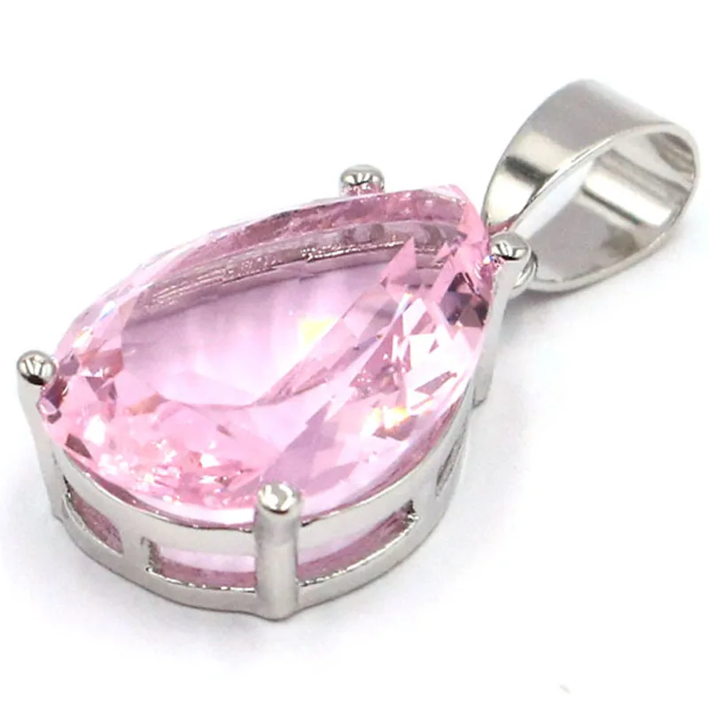 Pendant Necklace 27x13mm SheCrown Jewelry Set Drop 18x13mm Pink Kunzite Gift For Girls Silver Pendant Earrings