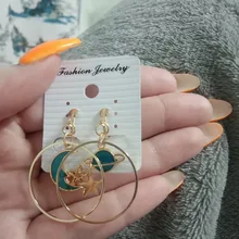 Earrings Circle-Clip Planet Non-Pierced Asymmetrical Moon Korea-Style Women Star Blue