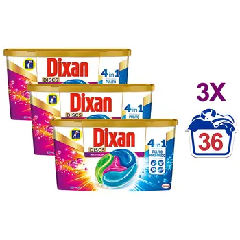 

Dixan Discs detergent washing machine capsules, Multicolor, 3X36-108 washouts cleansing washouts and home care