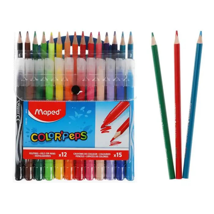 Набор для рисования Maped Color Peps: 12 фломастеров + 15 цветных карандашей в футляре |