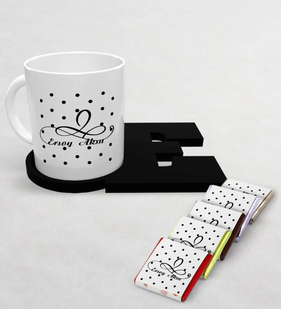 

Personalized White Mug Chocolate Letter Black Coaster Set-4