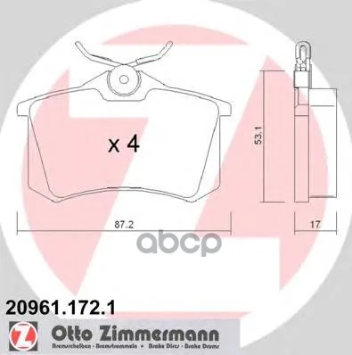 Колодки Тормозные Дисковые Zimmermann 209611721 Zimmermann арт. 209611721