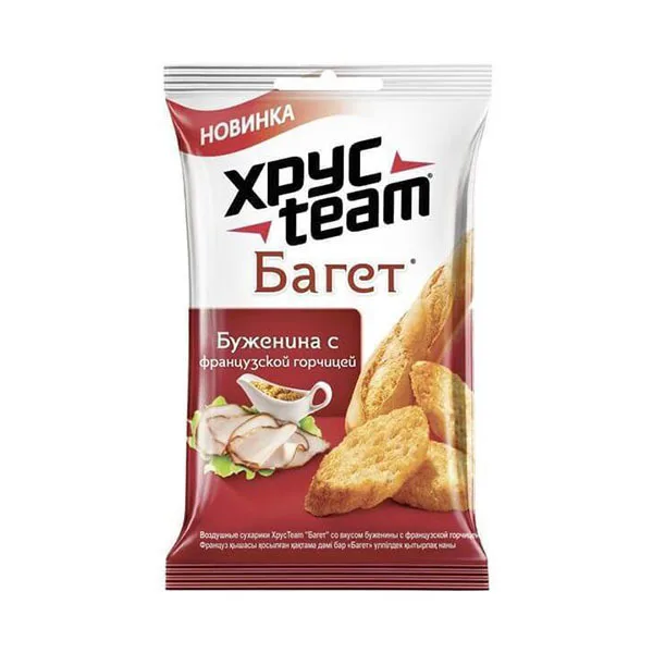 сухарики хрустим багет со вкусом сметаны и зелени 100 г. хрустим багет сырное ассорти 60гр. хрусteam сухарики к пенному баварские колбаски, 90 г. хрустим багет 60 гр. хрусteam сухарики сметана, 40 г.