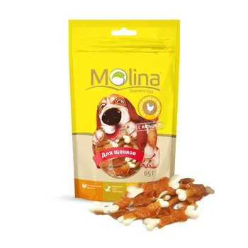 

Molina delicacy D/puppies chicken fillet on the bone, 65g. 12 PCs