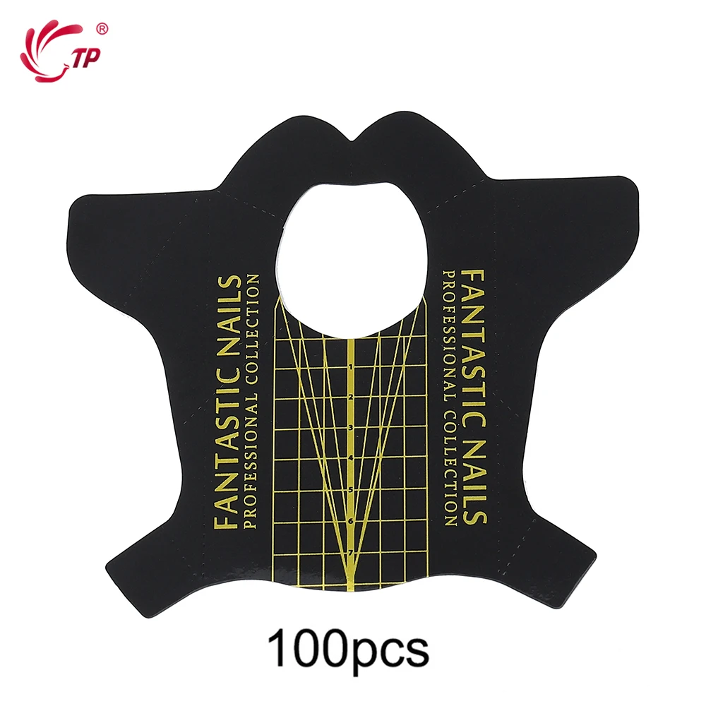 black 100pcs TP 100 листов, формы для ногтей со шкалой, французская акриловая система, жидкий порошок, полигель, удлинитель, руководство, трафарет для салона, набор форм - Цвет: black 100pcs