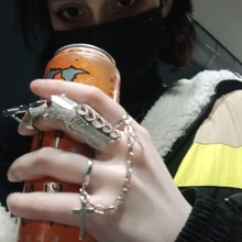 Punk Hip-Hop Cruz anillo de plata Chapado en Color Retro Cadena de dedo anillo de joyería ajustable regalo para Unisex anillo partido anillos