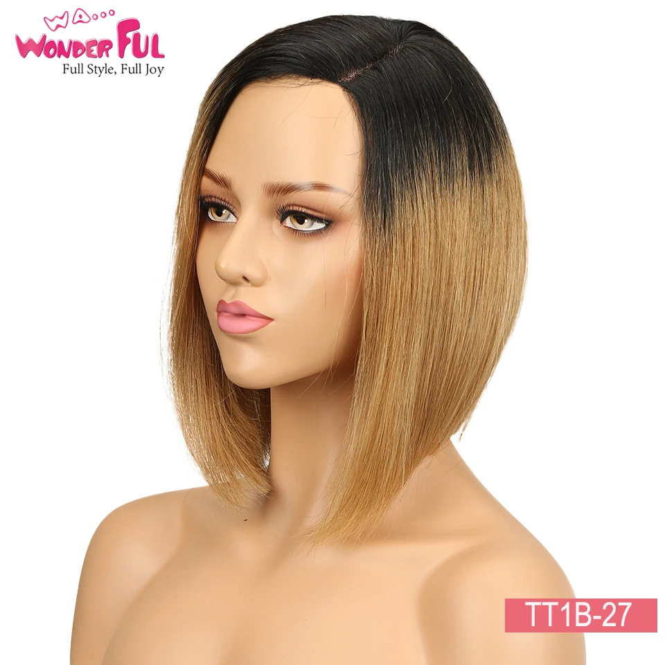 Human Hair Wig Ombre Short Bob Wig Remy Brazilian Straight Hair 150% Density Ombre Color Human Hair Wigs For Women