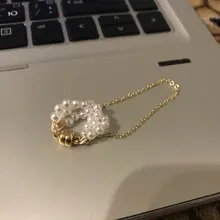 VKME-pendientes coreanos de perlas y cadenas doradas para mujer, aretes con Clip, cadena, borla, mariposa, geometría, 2021