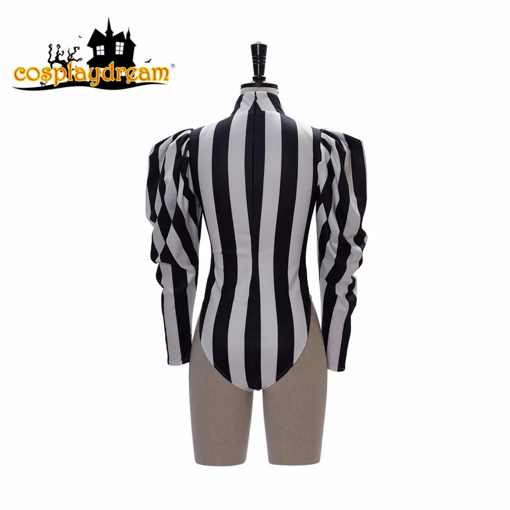 Miss Beetlejuice Costume Sexy dress Black and White Stripes Jumpsuit bodysuit Beetlejuice cosplay costume