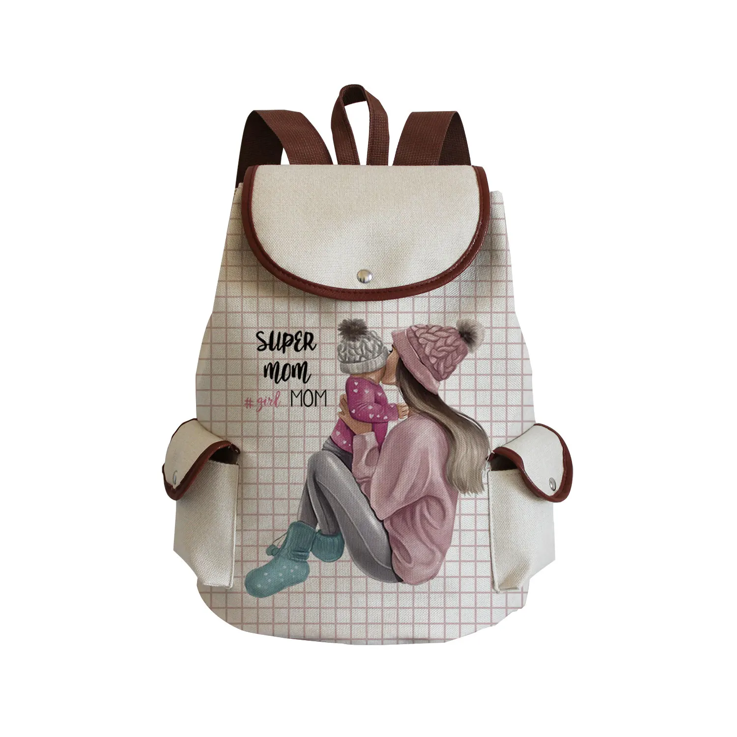 stylish backpacks for kid Women Cartoon Super Mom Life Momlife Mama Mother Print Linen Backpack Large Capacity Portable Preppy Style Drawstring Backpack stylish backpacks for teenage girl Stylish Backpacks