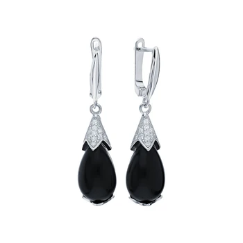 

Silver earrings with cubic zirconia and agate sunlight sample 925