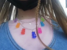 Mini collar de oso de goma para mujer, Color caramelo, regalos de Navidad, collares colgantes de estrella, joyería para mujer, Bisutería