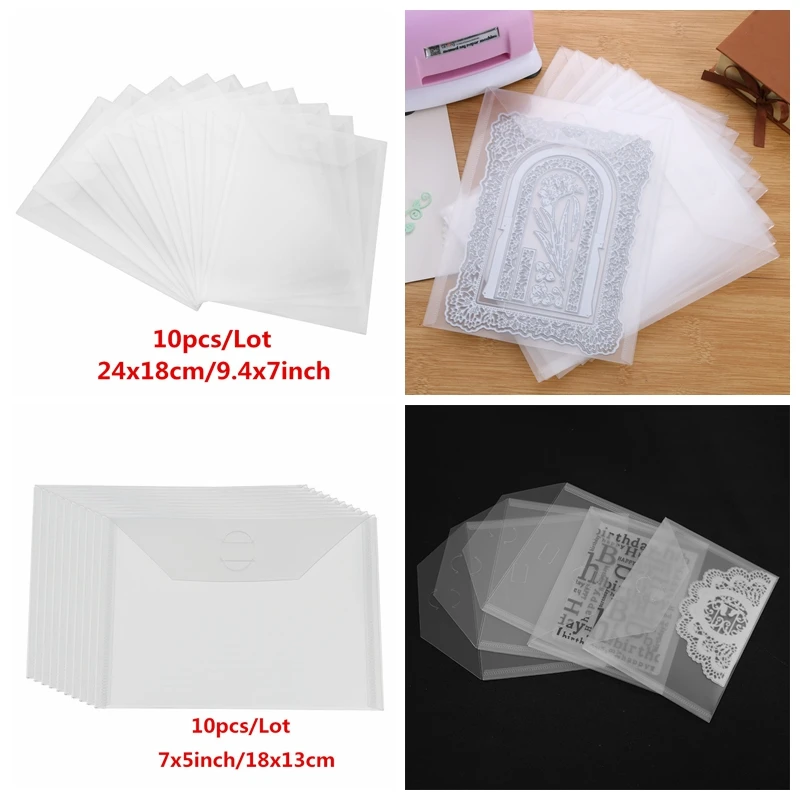 

10Pcs/Set Large Die & Stamp Storage Pockets PVC Plastic Sheet for DIY Scrapbooking Cards Decoration Photo Card Frame New