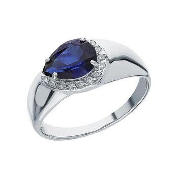 

Silver ring with cubic zirconia and Sapphire synthetic sunlight sample 925
