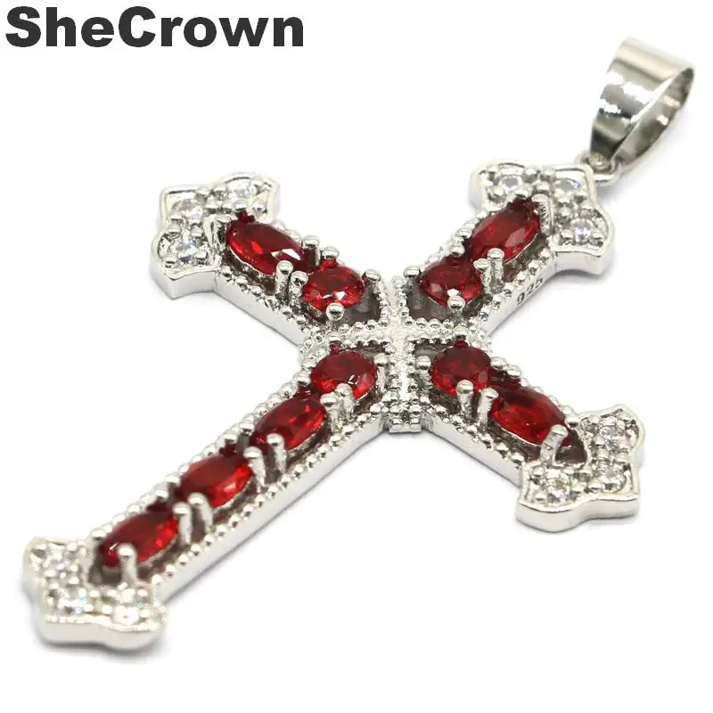 57x35 мм Классический длинный крест создан красный кровяной Рубин натуральный CZ подарок для матери серебряный кулон