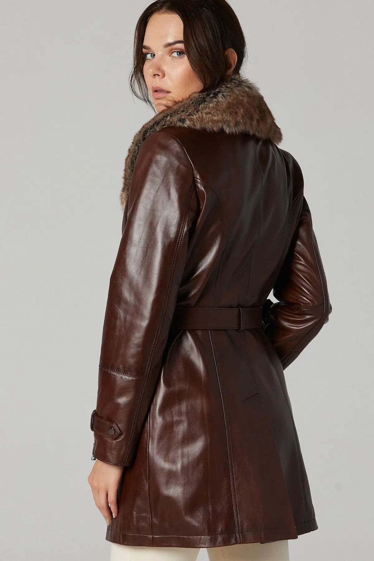 Women brown slim genuine sheepskin coat casual autumn and winter clothing free shipping Long Jacket