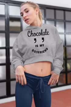 

Angemiel Wear Chocolate Is My Boyfriend Gray Short Hooded Sweatshirt