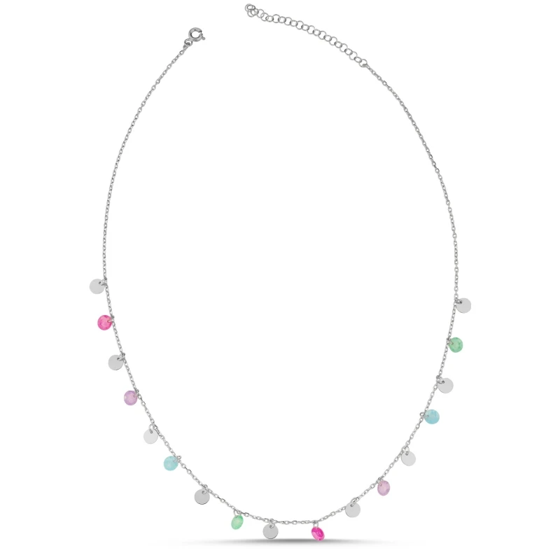 

Silver 925 Sterling Frosted Zircon Stone Sequin Dangle Necklace